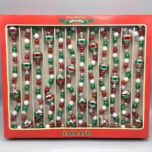 x2 Radko Shiny Brite Glass Christmas Tree Ball Garland Red Green White 14 / 28ft